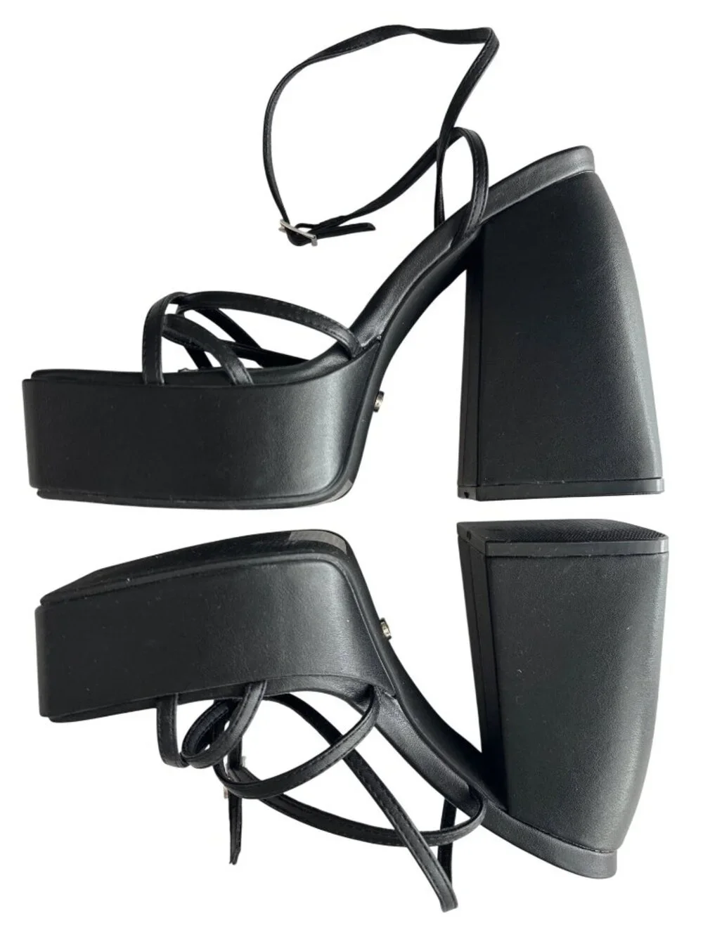 White Fox Black Platform Block Heel Strappy Sandals Size 8